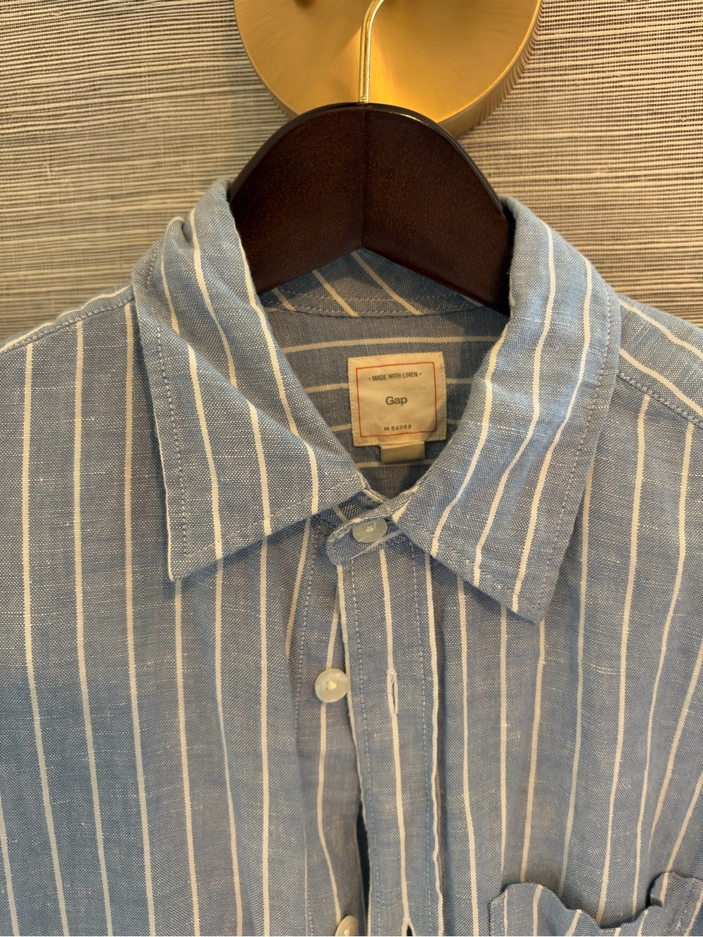 GAP Blue and White Vertical Stripe Linen Button-Down Shirt